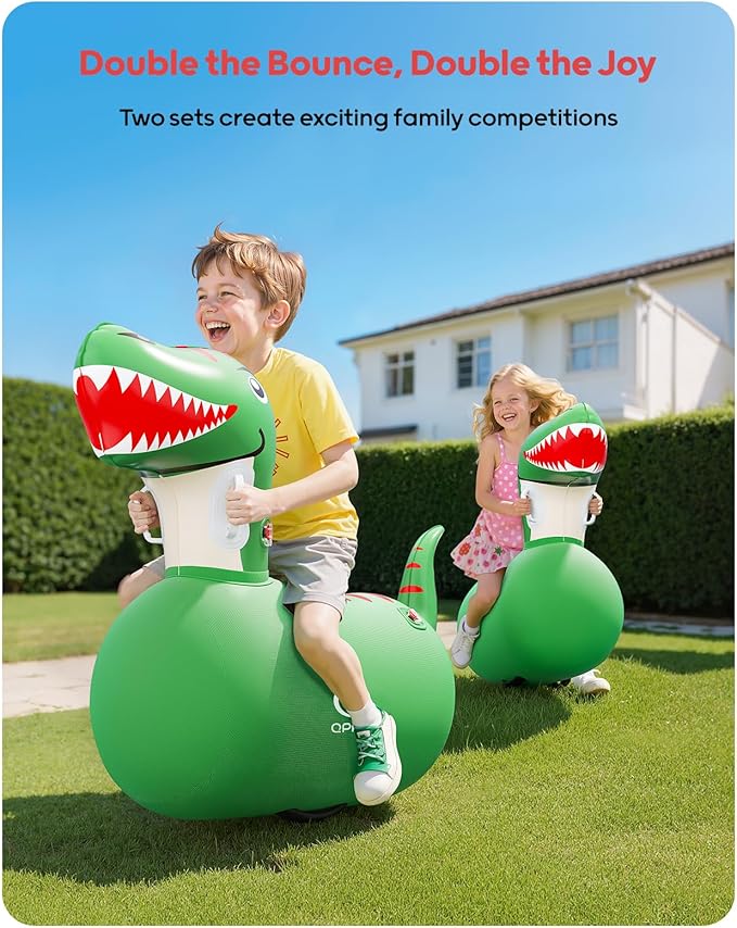 QPAU Infatable Bouncy Toys with Hand Pump, Heavy Duty Giant Bouncy Pal, 220lbs Load Capacity, Ride On Bouncy Animal Hopper Toy, Indoor Outdoor Bouncers for Kids Girls Boys Ages 5+ (Dinosaur, 1 Pack)