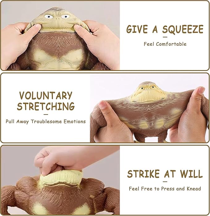 Stretchy Monkey Fidget Toy - Funny Brown Gorilla Stress Relief Toy, Squeeze and Decompress, Easter Gift for Kids and Adults