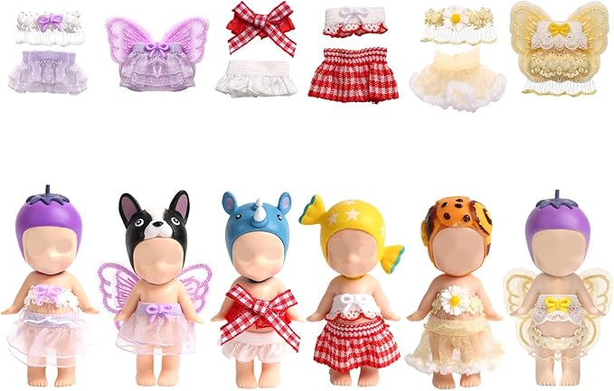 6 Sets Doll Outfits for 3 Inch Doll Pack, Mini Toys Clothes Pack with Tops & Skirts Clothing Mini Figure Costume Dress Up Accessories for Collector Display and Decoration (Purple, Red, Yellow)