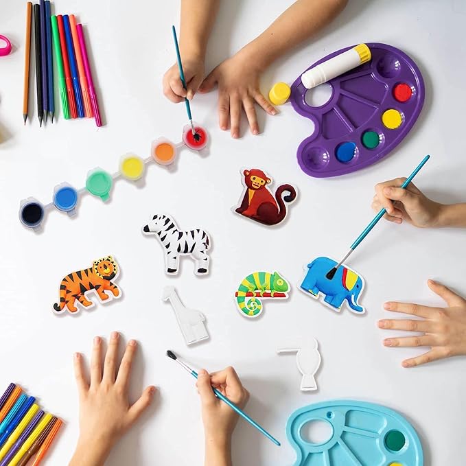 Funto Animal Painting Kit for Kids, Paint Your Own Figurines with Magnet, 27 PCS Crafts Set, Ceramics to Paint, STEAM Projects Creative Activity DIY