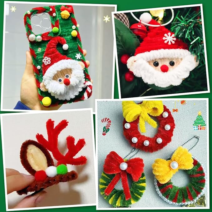 200pcs Christmas Pipe Cleaners – 8 Color Chenille Stems & Fuzzy Sticks for Crafts, Holiday DIY Decorations, Ornaments & Family Projects