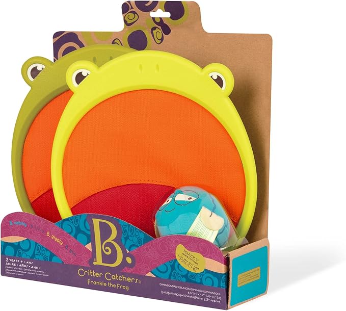 B. toys – Catch & Toss Game – Critter Catchers – Frankie the Frog – Sports & Outdoors Playset – 2 Frog Paddles & Fabric Ball – Active Toys for Kids – 3+ Years