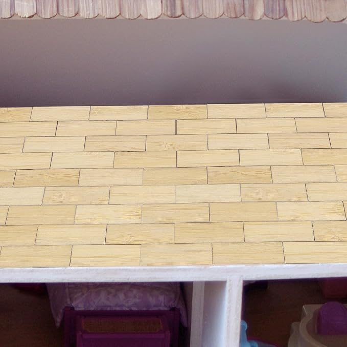 Toyvian 40 Pcs Miniature Dollhouse Flooring: Self Adhesive Floor Peel Boards Stickers, Mini DIY Flooring Wood Grain Tiles Doll House Accessories (Light Brown)