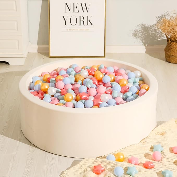 TRENDPLAY Star Ball Pit Balls for Toddlers -50 100 200 Count Star Balls Different Shapes, Non-Toxic Plastic Balls for Safe Play, Boys Girls Festival Party Decoration