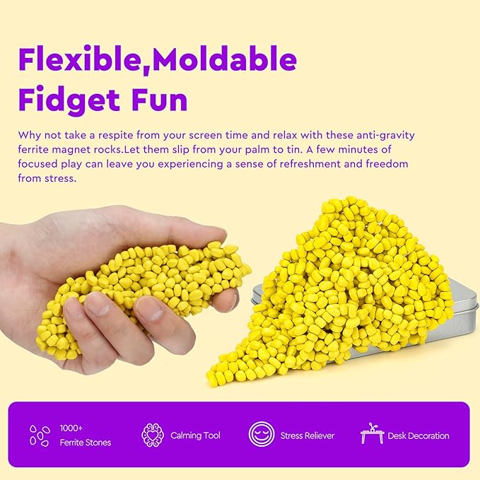 1000+ Original Ferrite Putty Yellow, Sensory Stones, Adult Fidget Stress Relief Desk & Office Item, Ferrite Stones Stocking Stuffers Gifts
