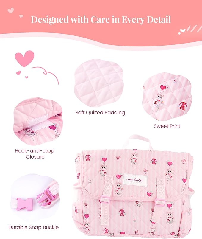 BABESIDE 9 Pcs Reborn Baby Doll Accessories for 17-22 Inch Reborn Dolls, Diaper Bag Set with 2 Diapers, Changing Pad, Bottle, Tissue and Care Set, Great for Children's Pretend Play, Doll Not Included