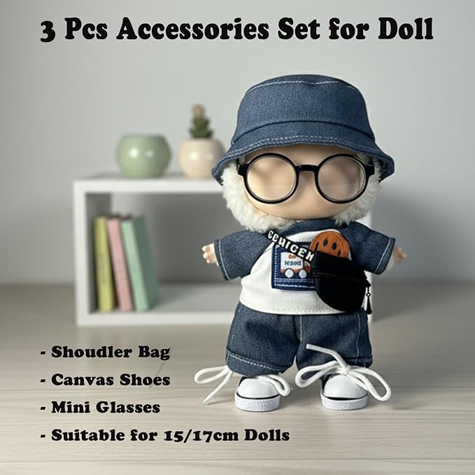 3pcs Lububu Doll Accessories Set Included Mini Glasses, Shoulder Bag and Canvas Shoes, Dress Up Accessories Replacement for 17cm Doll (Shoulder Bag - Brown)