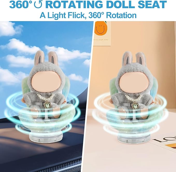 Cute Doll Car Seat for Labubu, Premium Car Seat Accessories for 4-7in Dolls, Including Air Vent Clip, Desktop Stand, Adjustable Strap, Airflow-Friendly Design(Colorful Green)