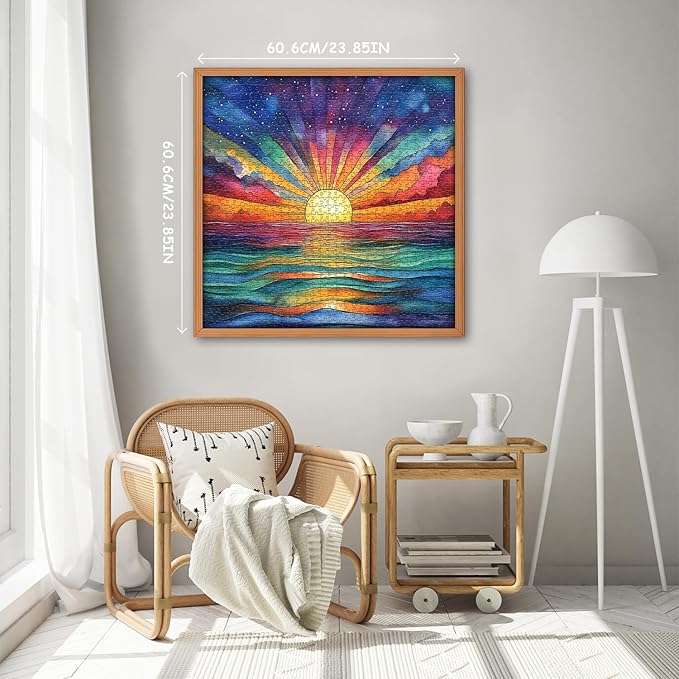 Impossible Puzzle for Adults 1000 Pieces, Ocean Sunset Puzzles with Colorful Rainbow Gradient, Magic Nature Art Jigsaw Puzzle, Challenging Hard Puzzle for Adults