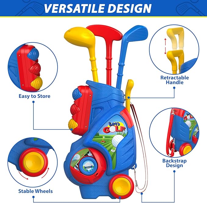 Liberry Toddler Golf Set for 2 3 4 Years Old Boys Girls, Upgraded Kids Golf Clubs Set with Cart, Putting Mat, Outdoor Indoor Sports Toy Birthday Gift, Blue