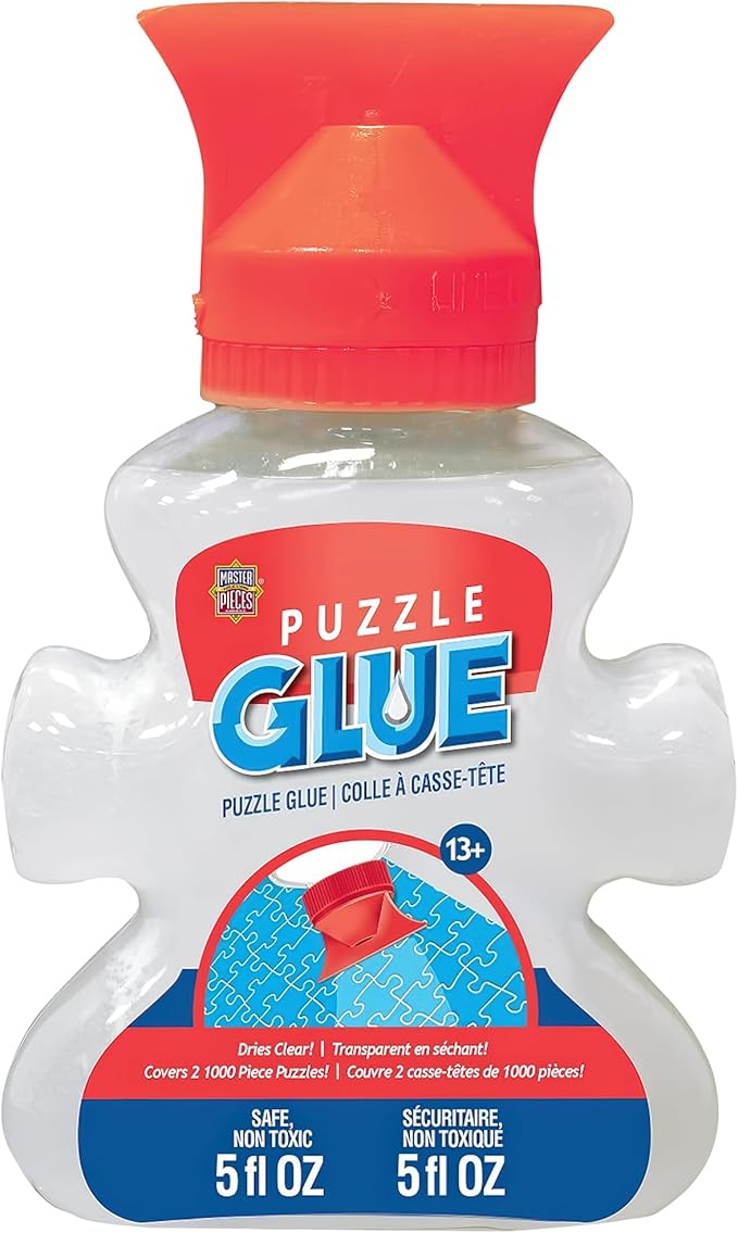 MasterPieces Puzzle Glue 5oz Shaped Bottle - Clear - Jigsaw Puzzle with Vibrant Artwork and Durable Pieces - Fun Family Activity, Brain Challenge, and Educational Entertainment for Teens and Adults