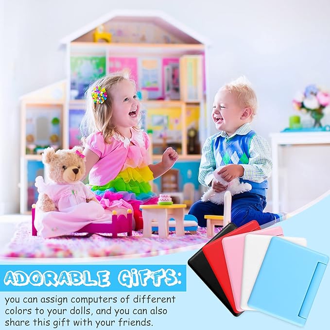 15 Pieces Dollhouse Mini Laptop Scene Simulation Notebook Mini Laptop Tablet Toys Doll Office Computer Decoration Accessories for 1/12 1/6 Scale Dolls House Accessories Pretend Toys, 5 Colors
