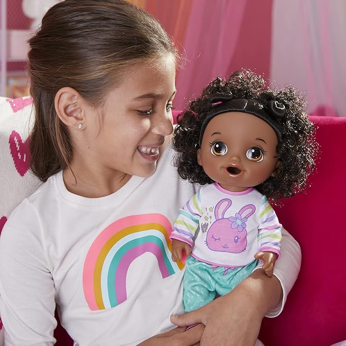 Baby Alive Bunny Sleepover Baby Doll, Bedtime-Themed 12-Inch Dolls, Sleeping Bag & Bunny-Themed Doll Accessories, Toys for 3 Year Old Girls and Boys and Up, Black Hair (Amazon Exclusive)