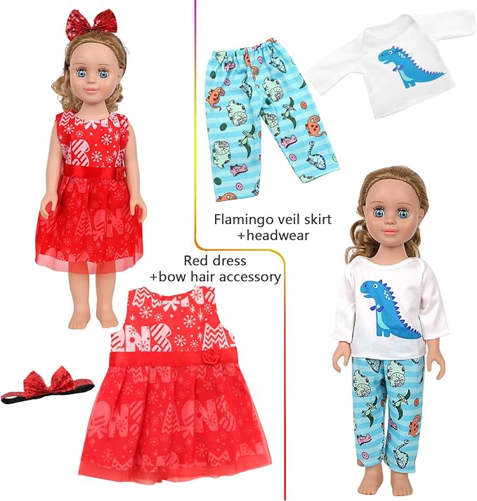 MSYO 10 Sets Doll Clothes Set for 17 - 18 Inch Dolls, 20 Pcs Fashion Outfits with Dresses & Accessories, Cute Doll Costumes for Girl Dolls