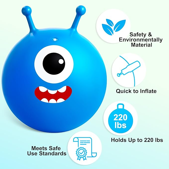 ZOOJOY Hopper Ball 2 Pack, 18In Bouncy Ball with Handle, Alien & Monste Horn Hop Balls Girls Boys Toys for for Sport/School/Team, Inflatable Kids Gifts for 3 4 5 6 7 8 Yr Old for Indoor Outdoor Game