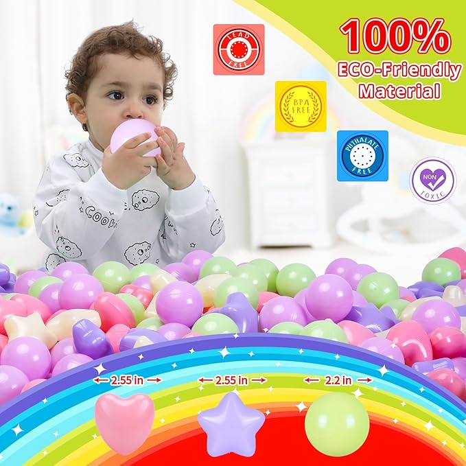 Star Ball Pit Balls for Toddlers -100pcs Macaron Pit Balls Phthalate Free BPA Free Crush Proof Play Balls Play Tent Pool Playhouse Playpen Party Decoration.