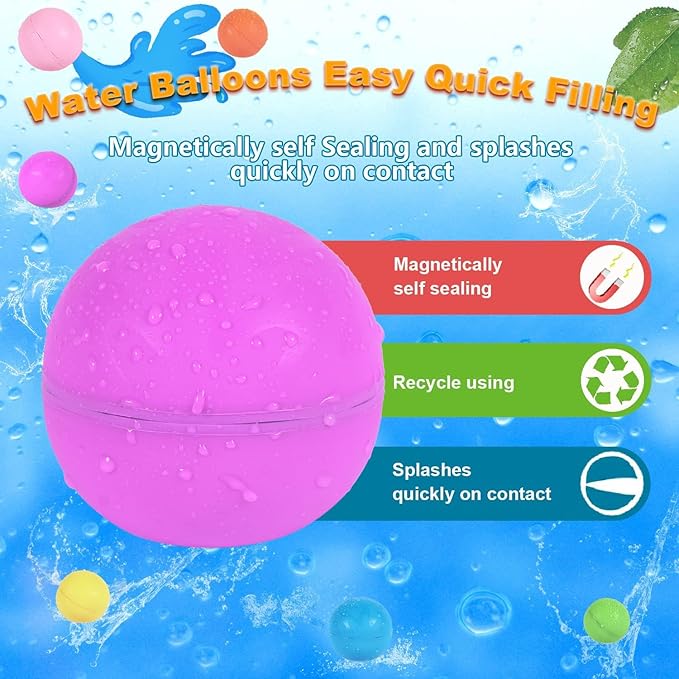 98K Reusable Water Balloons 18 Pcs with Mesh Bag, Pool Beach water Toys for Boys and Girls, Outdoor Summer Toys for Kids Ages 3-12