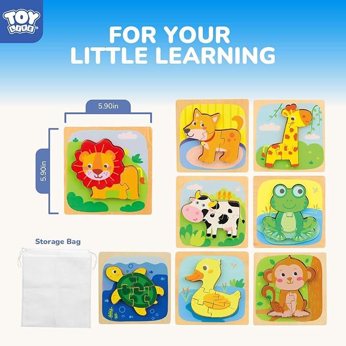 TOY Life Wooden Puzzles for Toddlers 2-4, Montessori Toys for 1 2 3 Year Old Boys Girls, Animals Puzzles Educational Learning Toys 2 Year Old, Toddler Birthday Gifts Toy for Baby Girl Boy 6M+