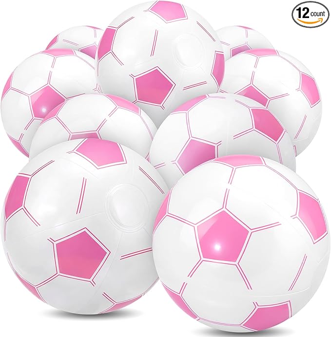 Pink Inflatable Soccer Balls Beach Balls Bulk for Games Outdoor Summer Pool Beach Activity Sports Birthday Soccer Party Decorations