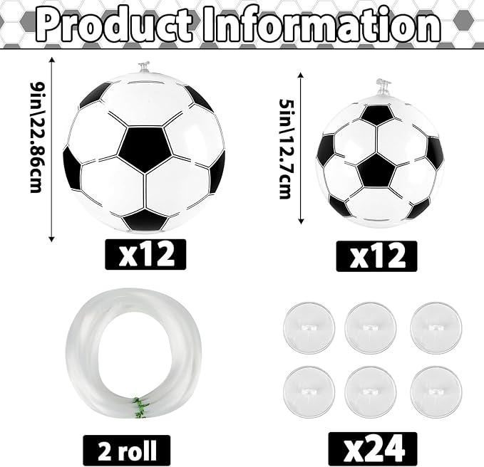24 Pcs Inflatable Mini Soccer Balls Soccer Party Decorations Small Soccer Balls with Hanging Rope Hooks Summer Swimming Pool Beach Ball Water Games Blow up Sport Toys Beach Birthday Party Decorations