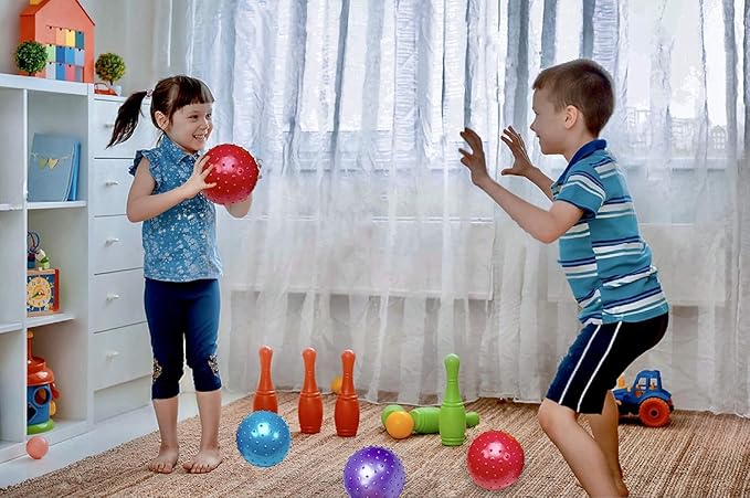 Bedwina Knobby Balls - Bulk 7 Inch Sensory and Spiky Massage Stress Balls for Toddlers, with Pump, Fun & Bouncy for Toddler, Kids Party Favors, Stocking Stuffers
