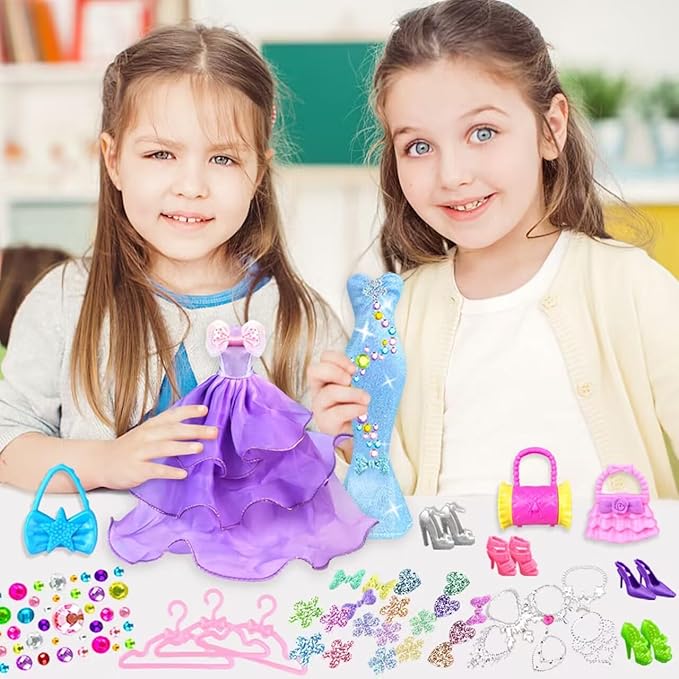 92Pcs Doll Clothes and Accessories with Closet for 11.5 Inch Doll Fashion Design Kit Girl Dress Up Including Fashion Dress Outfits Tops and Pants Shoes Hangers Bags Necklaces Girls Toy Gifts
