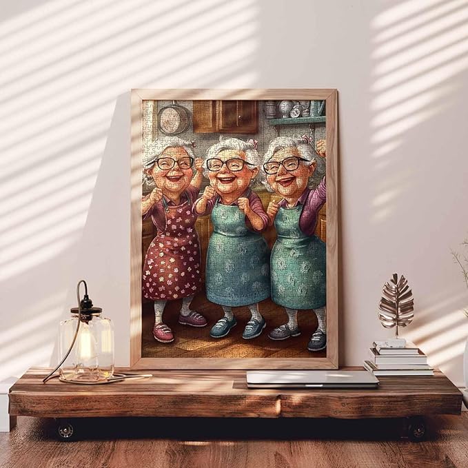 Old Ladies Dating 1000 Piece Jigsaw Puzzles for Aduls Happy Woman Wearing Apron Painting Jigsaw Puzzle Kitchen Funny Grandma 1000 Pieces Puzzles Game Modern Home Wall Decor Sister DIY Craft Puzzle Art