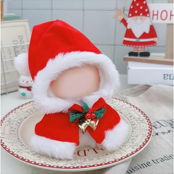 Christmas Clothes for Lu bubu 17cm Dolls(No Doll) Accessories,, Stylish Kawaii Festive Christmas Bell Shawl Outfit Set Suitable for 17cm Doll , Xmas Santa Claus Doll Clothing Set Red