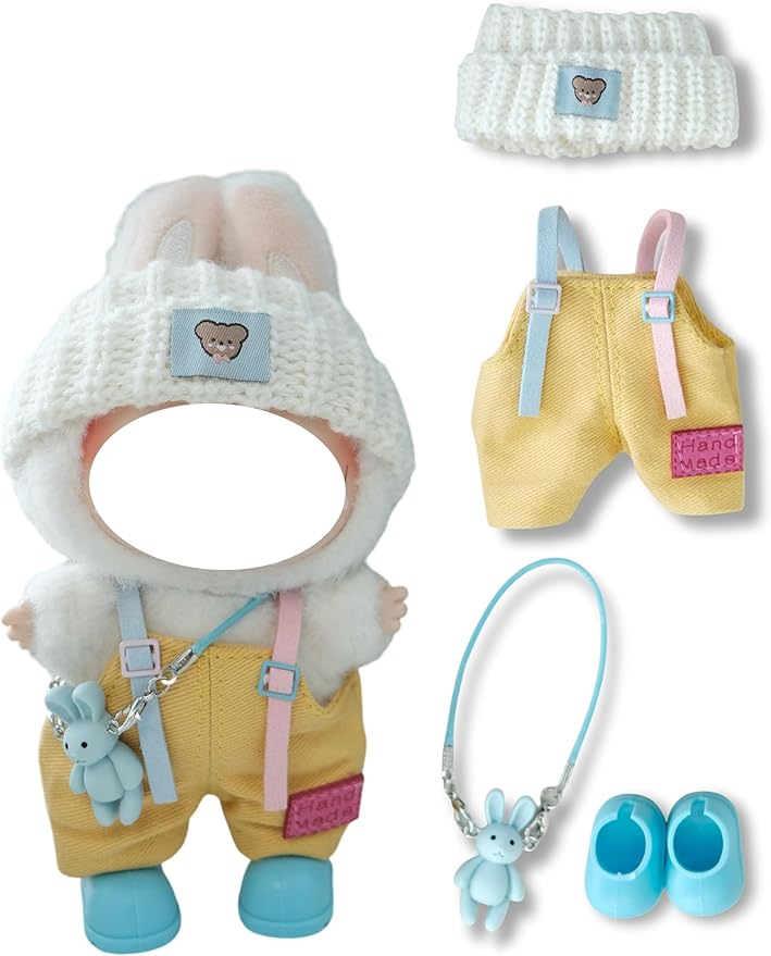 Clothes for 17cm Doll, 4 pcs Set Doll's Outfits Luxury Dress Pants Headpieces Shoes Accessories Fashion Stylish Adorable Dolls Clothes (No Doll) (Cute Bear Yellow)