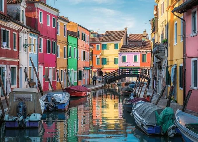 Ravensburger - Burano, Italy - 1000 Piece Jigsaw Puzzle - Stunning, Vivid Imagery of Gondolas & Canal-Side Homes - Colorful Water Scene - Ideal Gift - Frameable Art - Puzzles for Adults