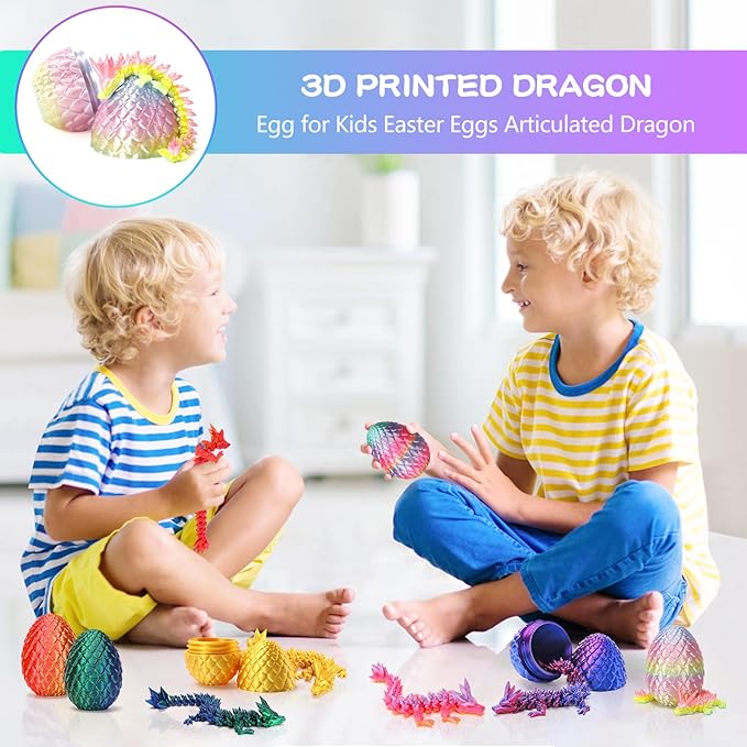 6PCS Mini 3D Printed Dragon Dinosaur Egg, Prefilled Easter Eggs Filled Dragon Eggs Toys Filled,3D Printed Dragon in Egg,Crystal Dragon Figurine Decor,Full Articulated Dragon