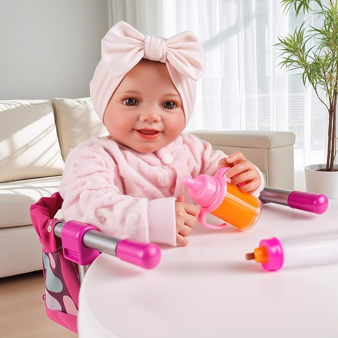 BABESIDE Baby Doll High Chair for 12–20 Inch Dolls, Foldable Table Seat Doll Furniture, Portable Feeding Chair Accessories for Reborn Dolls and Toys, Pretend Play Accessory for Girls and Boys Age 3+