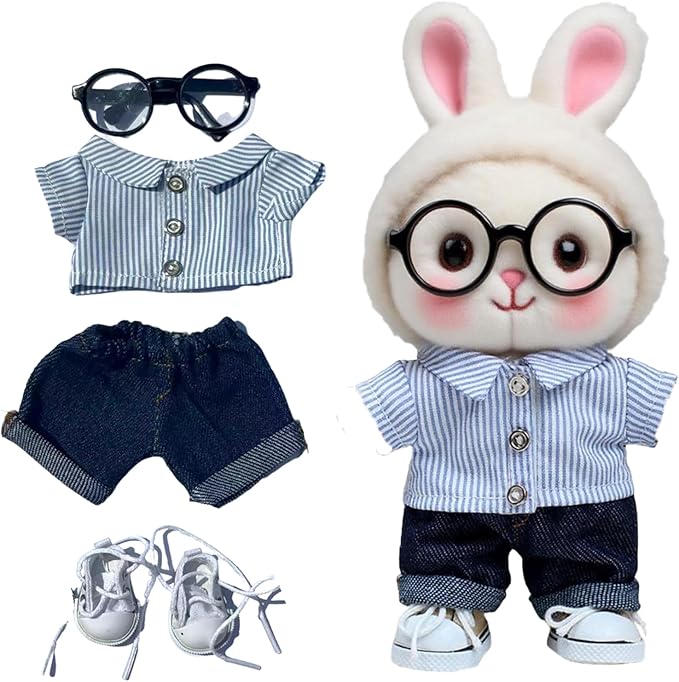 17cm Doll Clothes - 4pcs 17cm Doll Outfit - 17cm Doll Accessories,Boys and Girls Stylish Adorable Dolls Clothes Accessories,Glasses+Clothe+Pants+Shoes(Style-A)