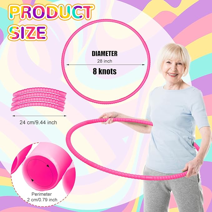 Poen 10 Pcs Exercise Hoop for Kids Detachable Adjustable Plastic Toy Colored Hoop Circles Playground Toys for Teens Games Gymnastics Dog Agility Equipment Party Decor, 28 Inch(Rose Red)