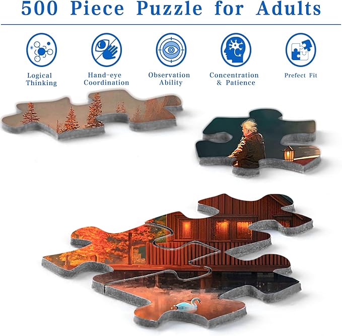 Rocorose Jigsaw Puzzle for Adults 500 Pieces, Sunset Landscape Puzzle Challenging Lakeside Evening Scene Jigsaw Puzzles Family Activity Idea Gift Holiday Educational Game