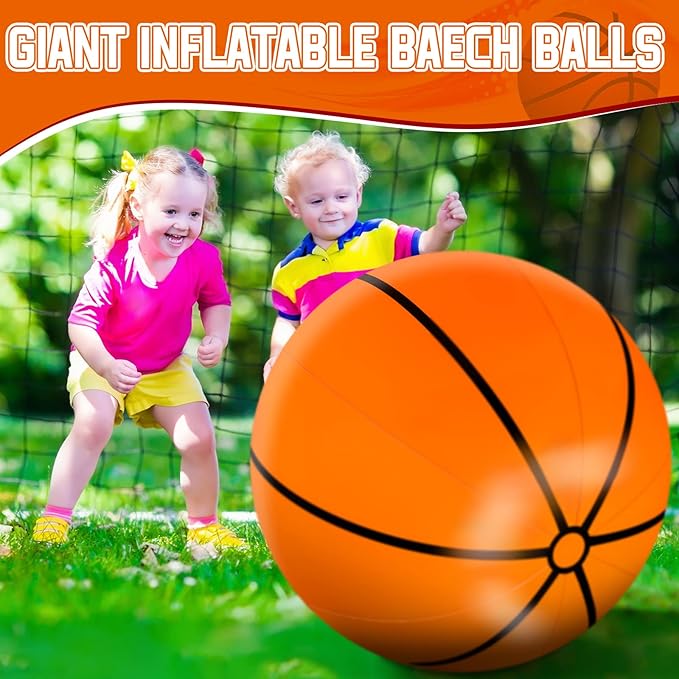 Meooeck 2 Pcs 27 Inch Inflatable Basketball Large Basketball Party Decorations Giant Inflatable Balls for Outdoor Activity Games Sports Event Birthday Party Supplies