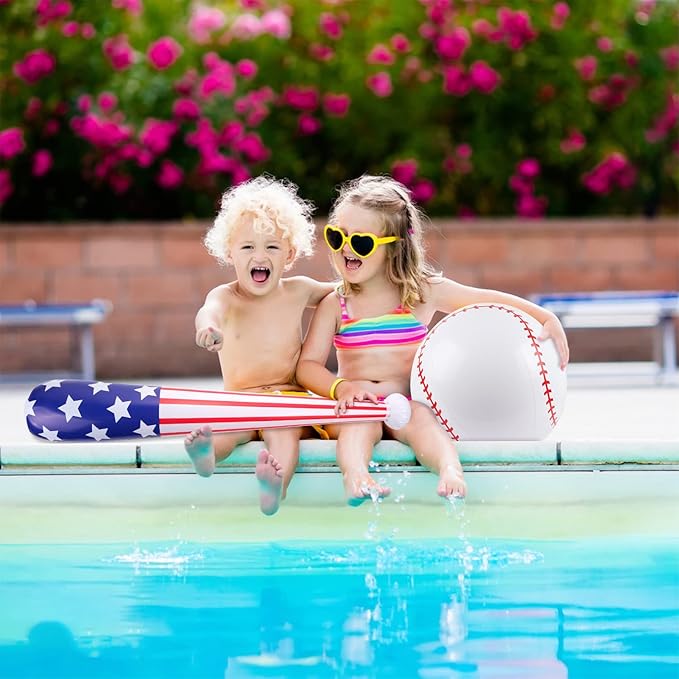 4 Pcs American Flag Inflatable Baseball and Baseball Bat,Blow Up Baseball Bat Beach Ball,Sports Theme Baseball Party Favors for Kids Adult Pool Beach,Sports Game Birthday Carnival Decor Photo Props