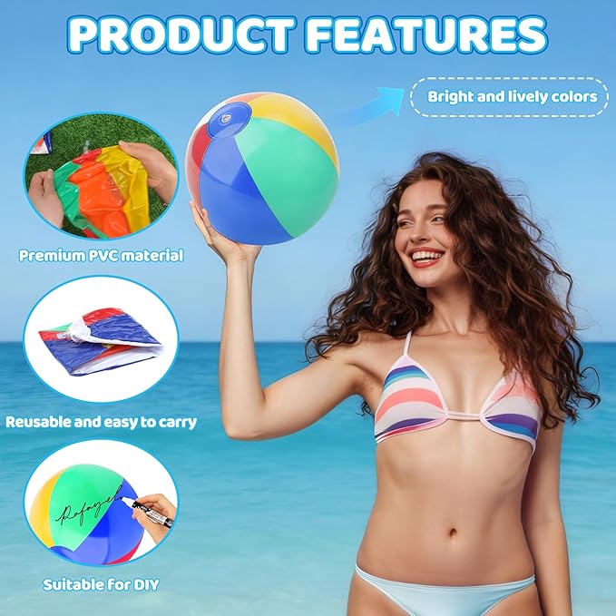 Coopay 30/60/120 Pack Inflatable Beach Balls Classic Rainbow Swimming Pool Ball Birthday Beach Party Decoration Summer Water Games Gifts 8 to 12 Inches from Inflated to Deflated
