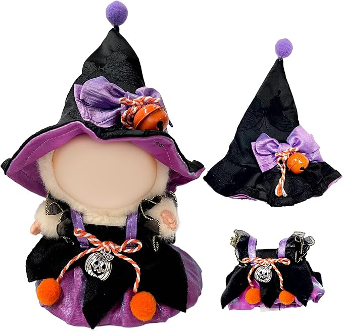 17cm Doll Clothes,Halloween Dress Witch Hat for Dolls Accessories,Clothes for Dolls Outfit,Halloween Clothes Set (No Doll)(Purple Dress+Hat)