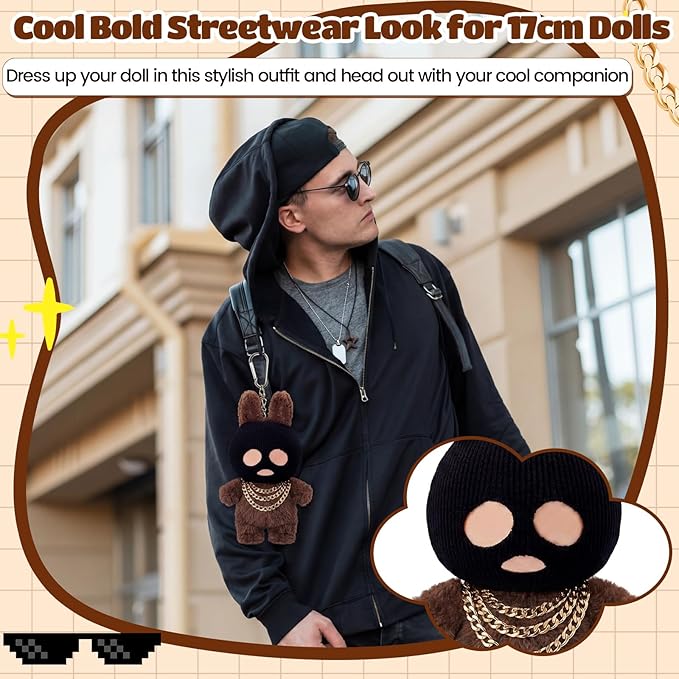 Simgoing 17cm Doll Clothes Mask Set with Black Head Cover and Gold Necklace Outfit Gifts Fits 17cm Dolls Accessories for DIY Dress up Lovers