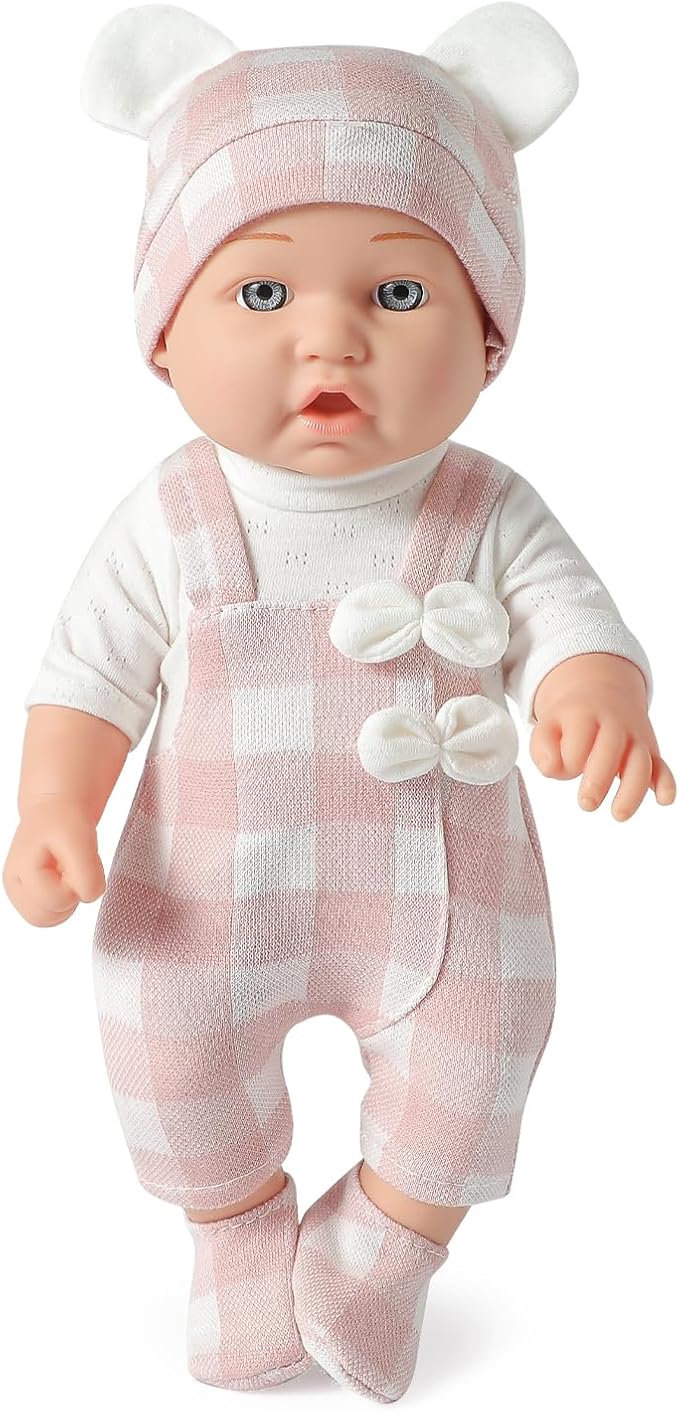 12 Inches Baby Doll Toys Set with Accessories, Includes Doll Carrier Bassinet Bed, Pacifier and Blanket, First Baby Doll for Toddler Girls Age 3+