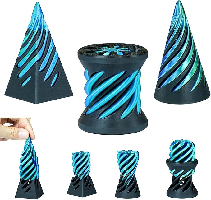 3PCS Impossible Cone,3D Printed Spiral Cone Fidget Toys,Impossible Pyramid Passthrough Sculpture,Stress Relieving Toys for Adults and Kids,Stocking Filler White Elephant Gifts (Green+Black)