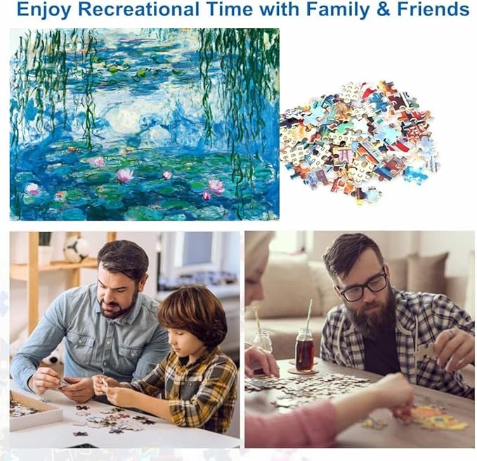 Jigsaw Puzzles for Adults 1000 Piece Waterlilies by Claude Monet 27.56 x 19.69 Inch Puzzles for Adult Educational Game Reduce Pressure Challenge Toy Monet Puzzles 1000 Pieces for Adult
