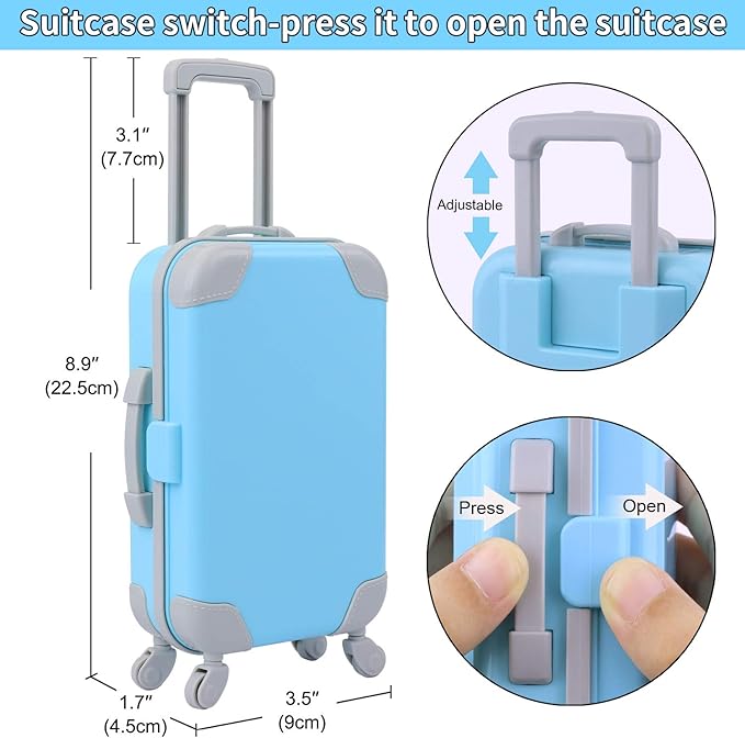 ZITA ELEMENT 22 Pcs 18 Inch Boy Doll Clothes Suitcase Set for 19 Inch Boy Doll Accessories Travel Carrier Storage, Including Suitcase Pillow Blindfold Sunglasses Camera Computer