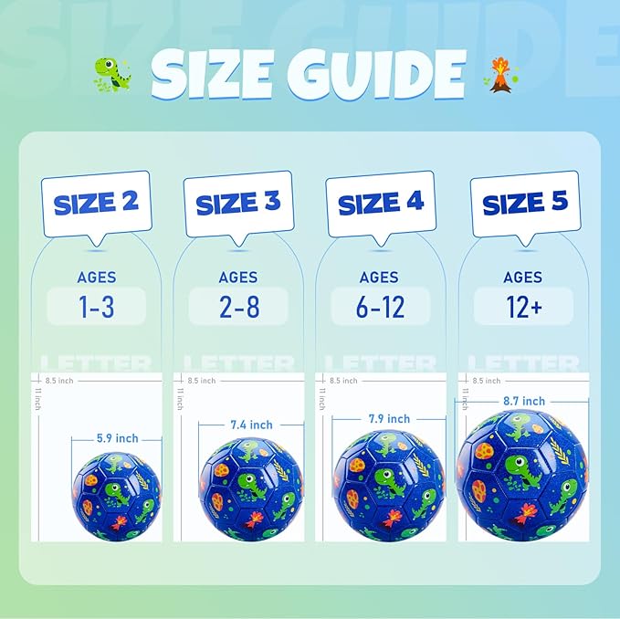 INPODAK Soccer Ball for Toddler Kids 1-3 2-8, Size 2 Size 3 Soccer Ball, Cartoon Dinosaur Unicorn Balls with Pump, Mesh Bag and Gift Box Great Gift for Birthdays
