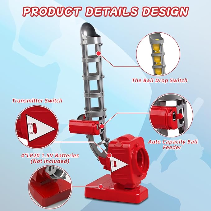 Mostop Kids Baseball Pitching Machine: Auto Baseball Pitcher Outdoor Sports Toys for Kids Ages 6-8, Adjustable Angles Electronic Baseball Training Launcher Outside Game Boy Toys Age 6 7 8 9 10