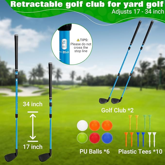 CWLAKON Golf Club Length Adjustable for Backyard Golf Game, Yard Golf Games Club for Toddlers Junior Adults Family, Plastic Golf Club for Indoor Outdoor Golf Training Chipping Games, 2 Pack