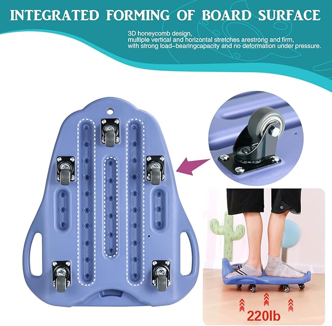Large Scooter Board for Kids, Plastic Floor Scooter Board with Handles and Buckle, Gym Scooters for Indoor Outdoor Sports,Sensory Training
