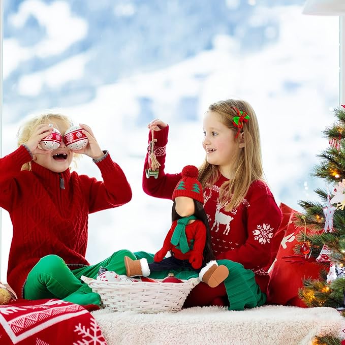 Bencailor 6 Pcs 18 Inch Christmas Doll Clothes and Accessories Winter Outfits Set Sweaters Trousers Hats Shoes Gloves for 18 Inch Doll Gifts(Red Green)