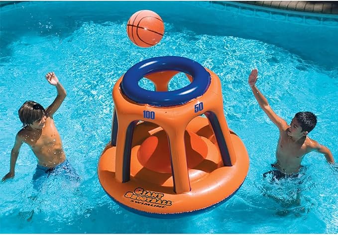 SWIMLINE Inflatable Pool Basketball Hoop Floating Or Poolside Game Giant Shootball Multiple Scoring Ports For Kids & Adults Swimming Splash Hoops With Water Basketball Pools Toy Outdoor Summer Hoops